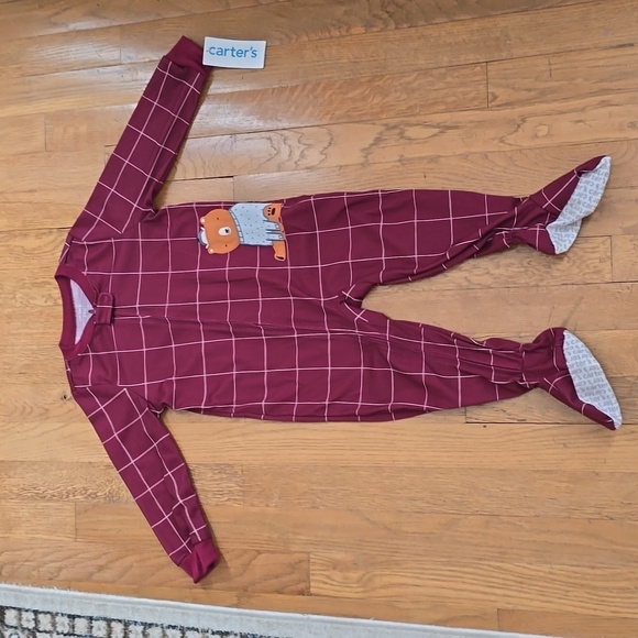CARTER'S BABY ONE PIECE PAJAMAS WITH FEET, BURGUNDY PLAID BEAR SIZE 24 MONTHS - Picture 1 of 8